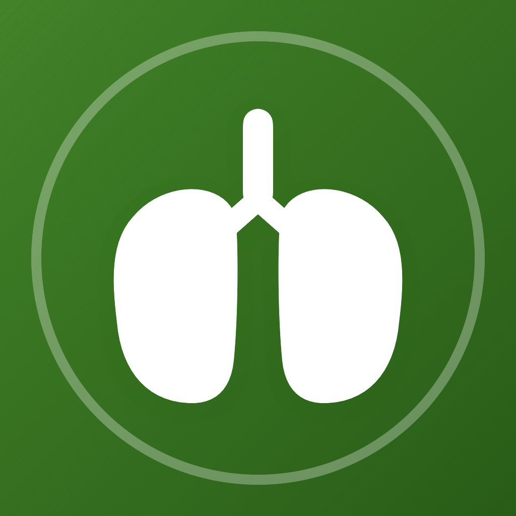 Breathing app icon: white lungs on a green gradient